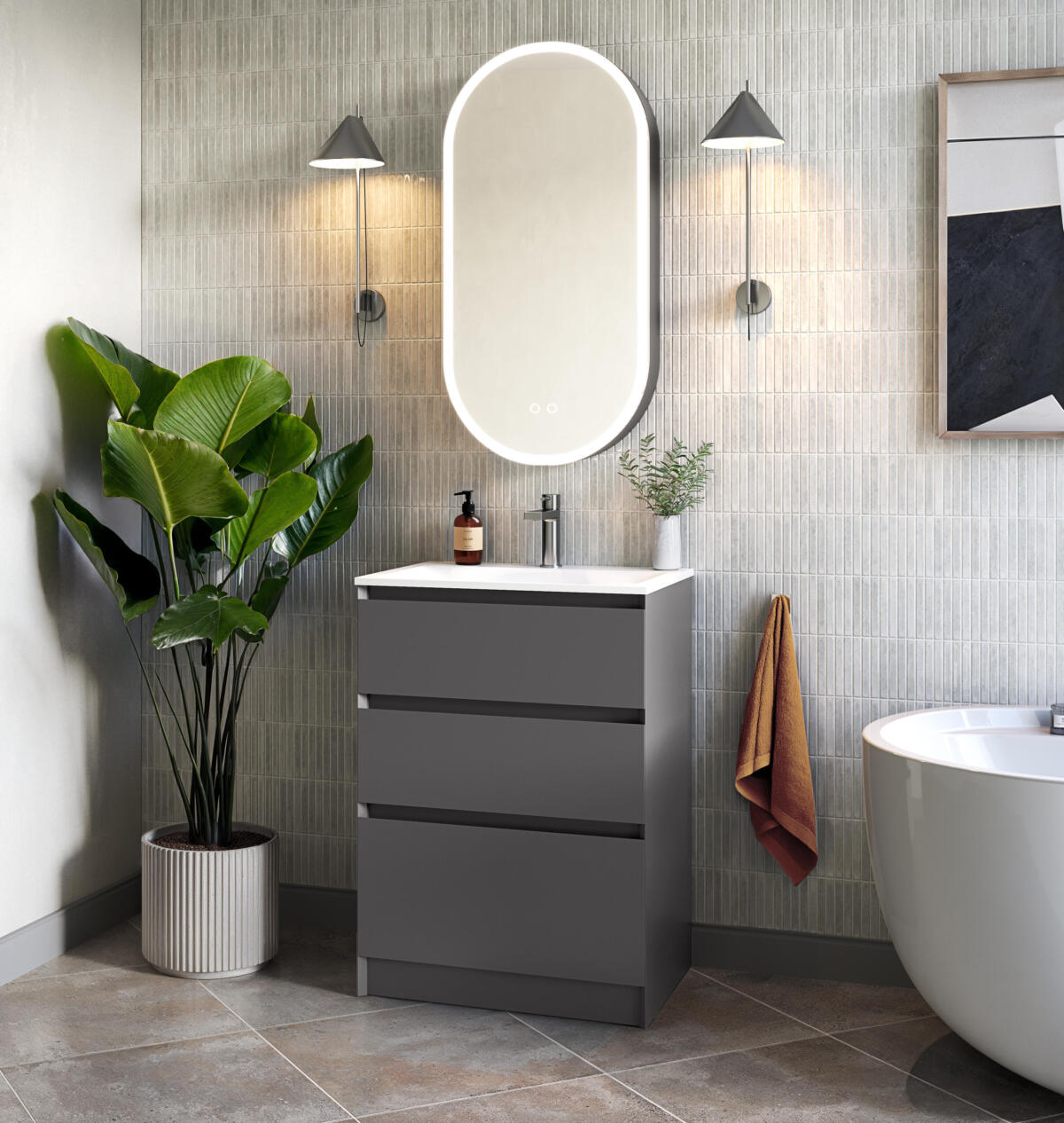 Forma Mirror Cabinet Mozzano Floorstanding Matt Grey