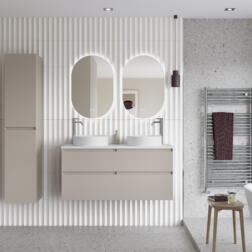 Mozzano Soft Taupe 1200 with Tall Unit Vitolo Basins and Cedro Capsule
