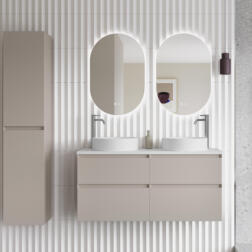 Mozzano Soft Taupe 1200 with Tall Unit Vitolo Basins and Cedro Capsule