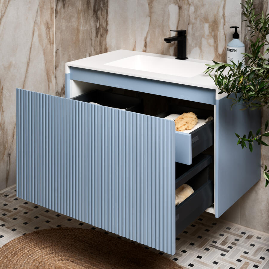 CP East Village Oro Basketweave Mosaic and 60x120 Pottery Oatmeal Square CREDIT TISSINO VANITY UNIT 1