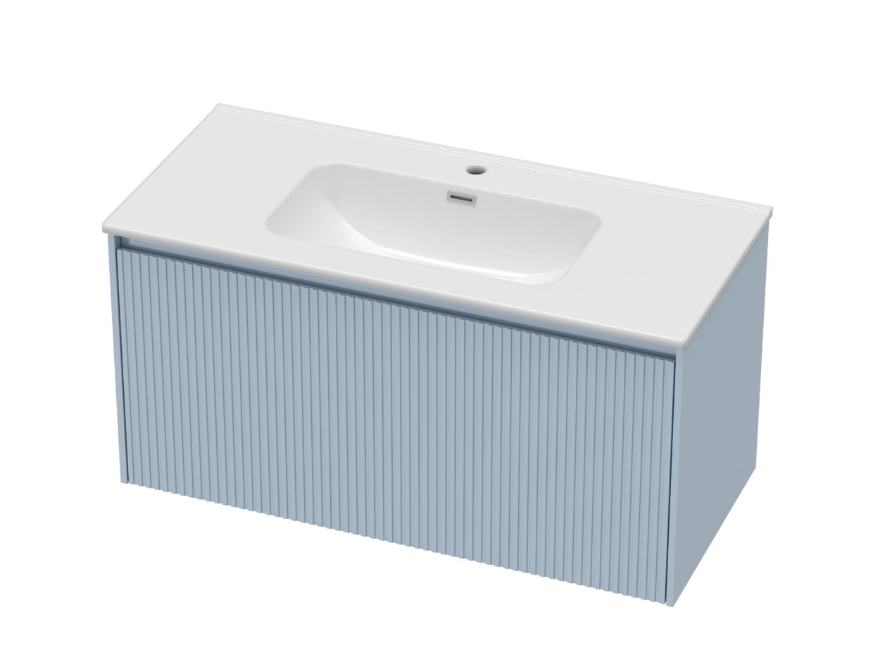 1000mm Dusky Blue Stratto with Ceramic Basin and Chrome Shroud
