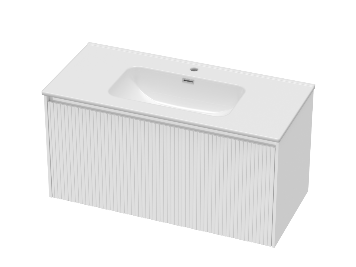 1000mm Matt White Stratto with Ceramic Basin and Chrome Shroud