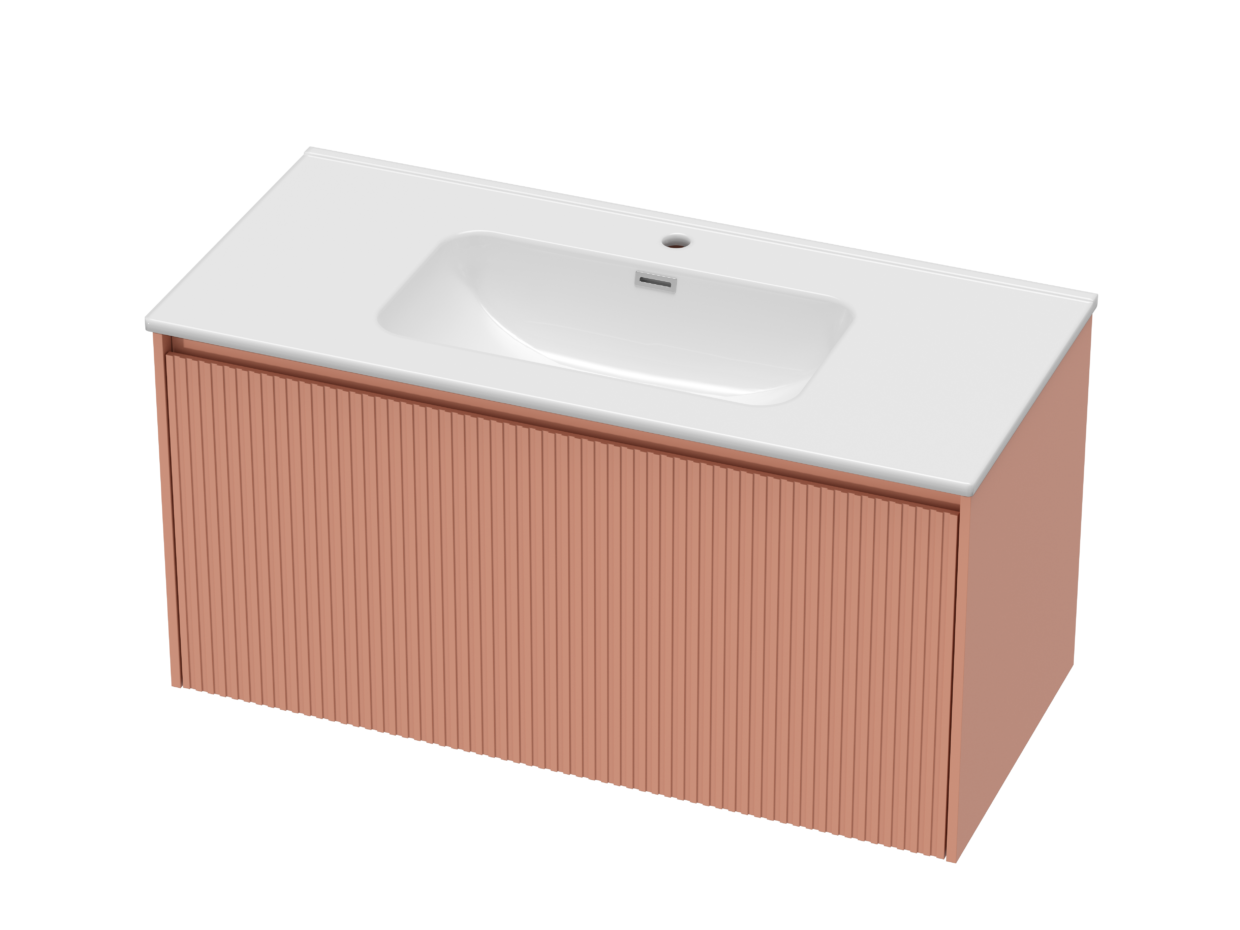 1000mm Teracotta Blush Stratto with Ceramic Basin and Chrome Shroud