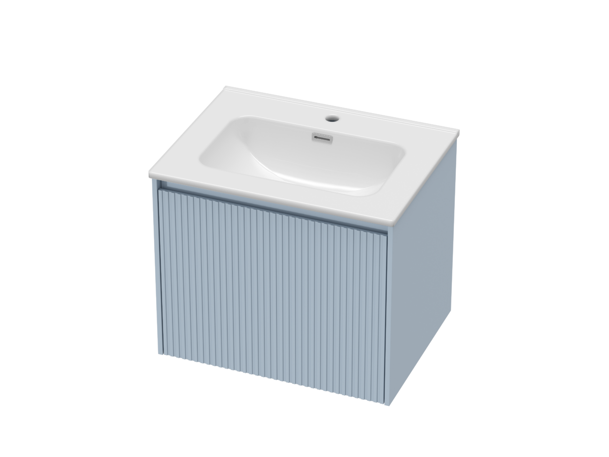 600mm Dusky Blue Stratto with Ceramic Basin and Chrome Shroud