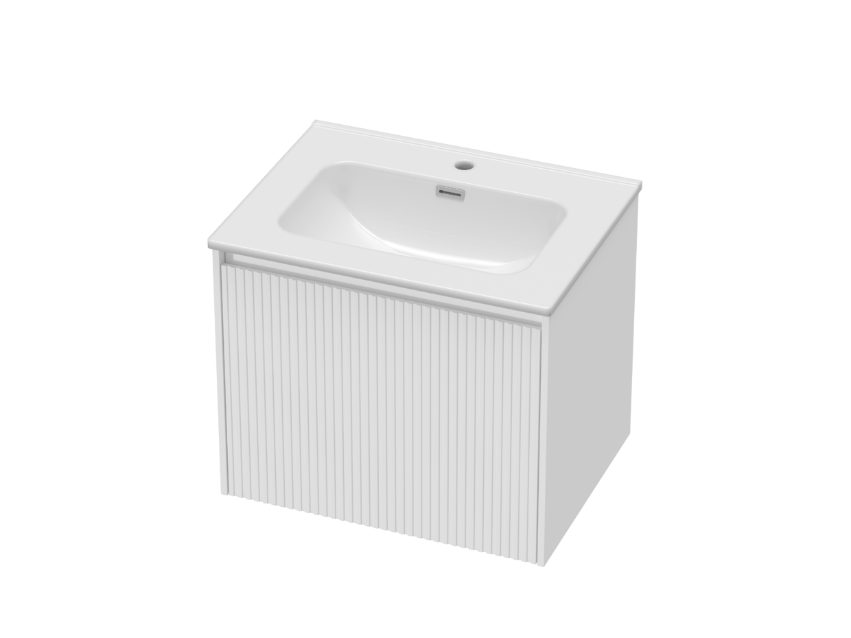 600mm Matt White Stratto with Ceramic Basin and Chrome Shroud