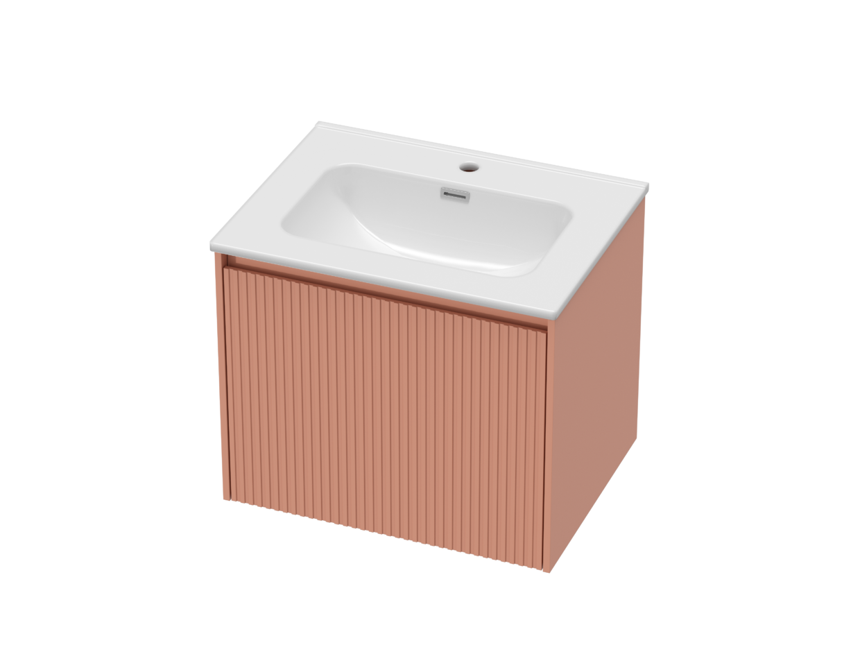 600mm Terracotta Blush Stratto with Ceramic Basin and Chrome Shroud