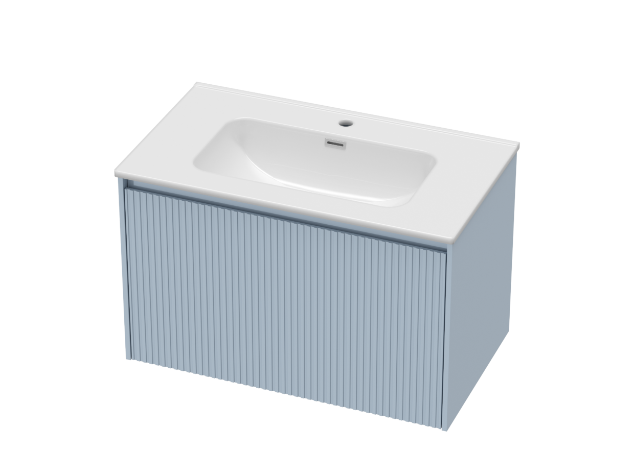 800mm Dusky Blue Stratto with Ceramic Basin and Chrome Shroud