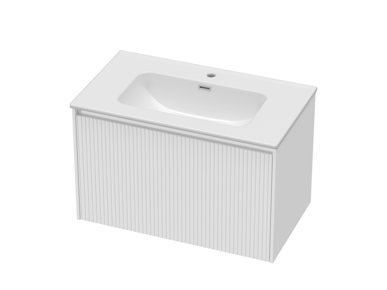 800mm Matt White Stratto with Ceramic Basin and Chrome Shroud