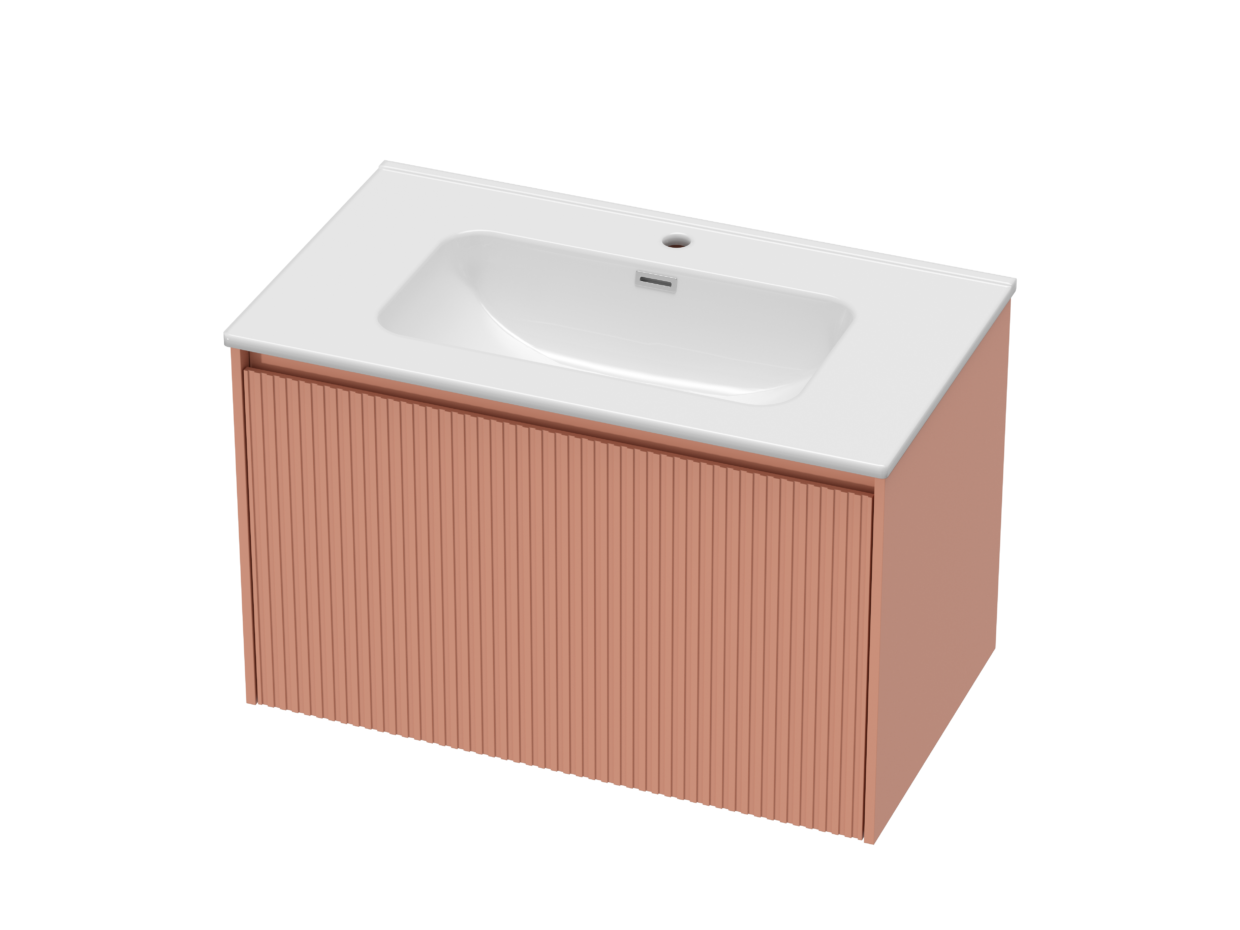 800mm Terracotta Blush Stratto with Ceramic Basin and Chrome Shroud