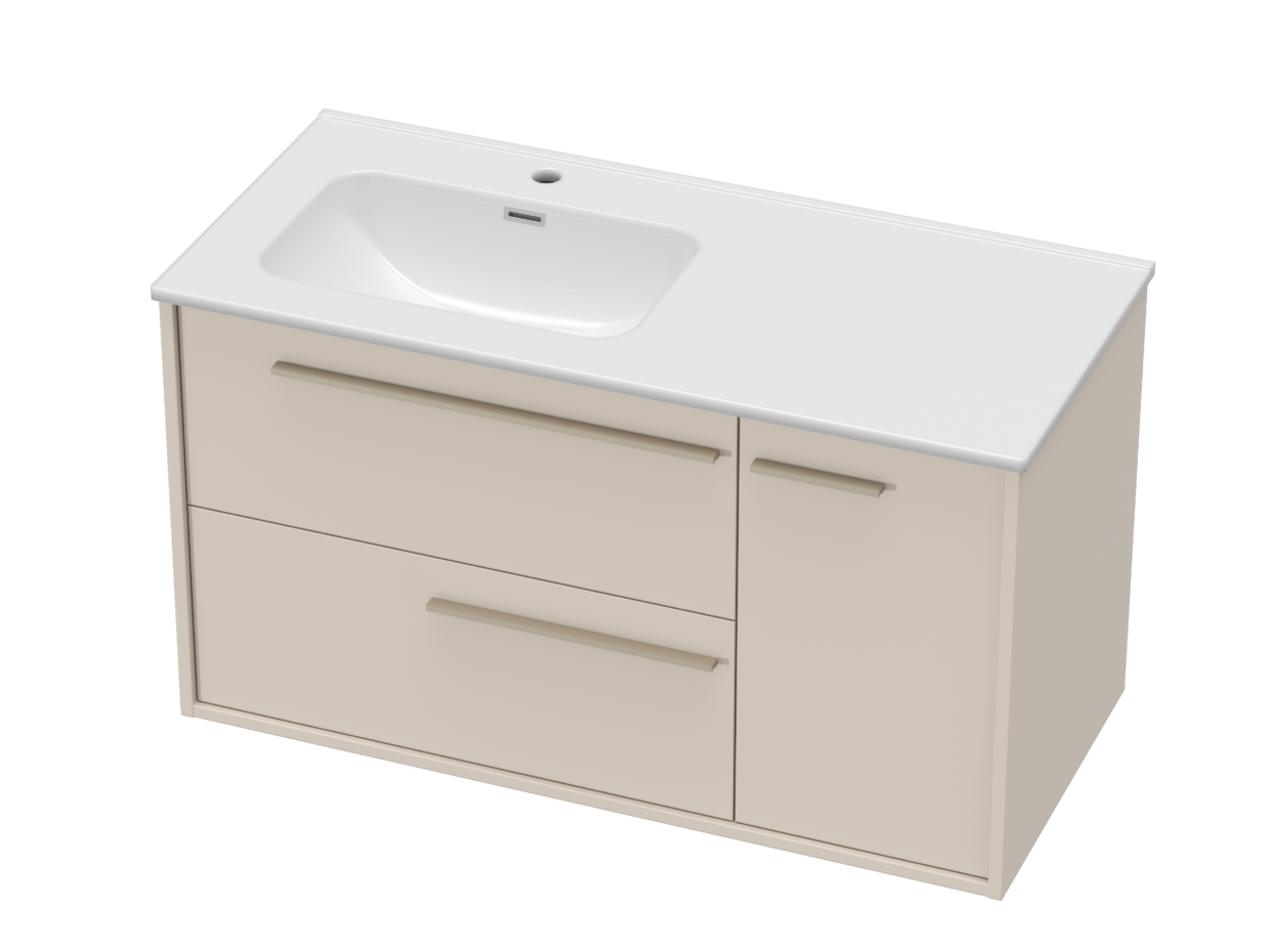 1000mm Wall Hung Soft Taupe Tellao with Ceramic Basin and Chrome Shroud