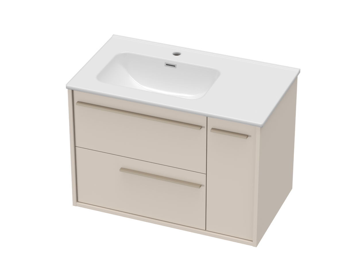 800mm Wall Hung Soft Taupe Tellao with Ceramic Basin and Chrome Shroud
