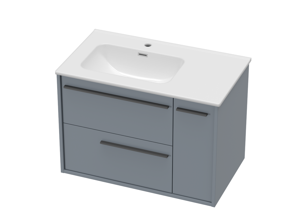 800mm Wall Hung Storm Blue Tellao with Ceramic Basin and Chrome Shroud